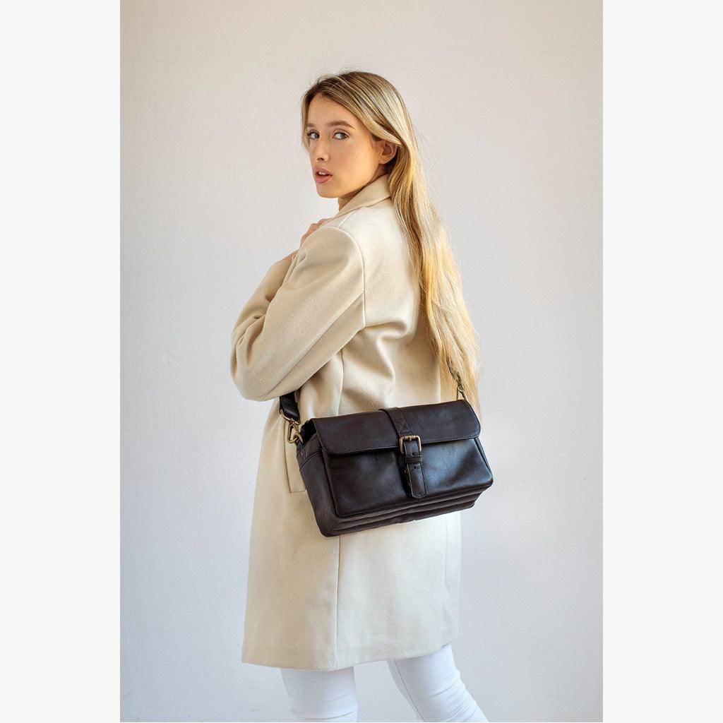 París Black Leather Camera Bag