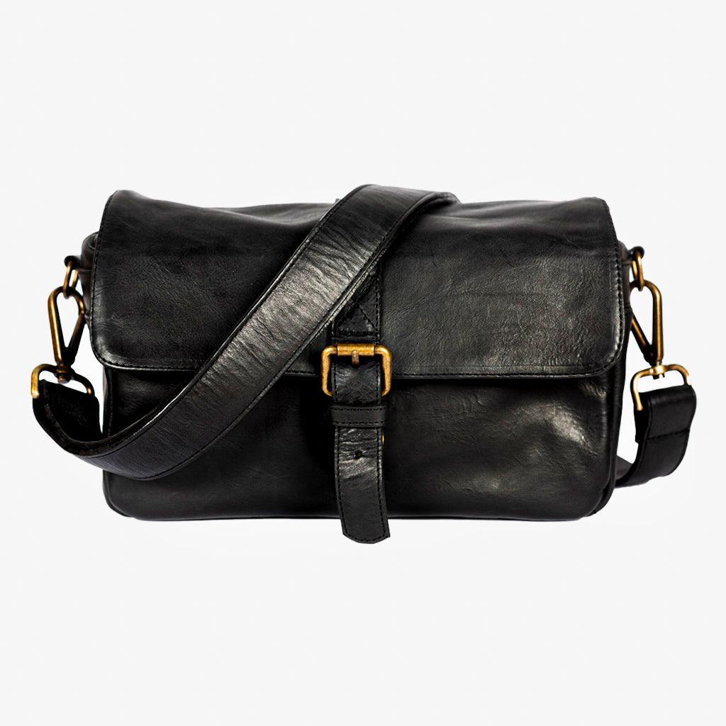 París Black Leather Camera Bag
