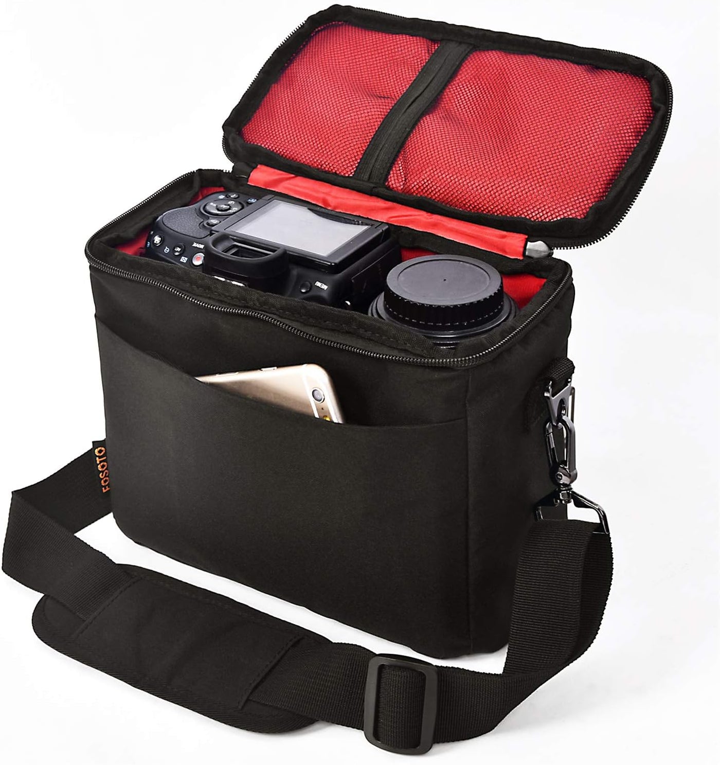 FOSOTO Sac à dos étanche antichoc pour appareil photo reflex numérique DSLR SLR, bandoulière pour 1 boîtier, 1 ou 2 objectifs et accessoires photo, compatible Canon 700D 1200D 600D, Nikon Sony a7 II a6400, Panasonic · image principale