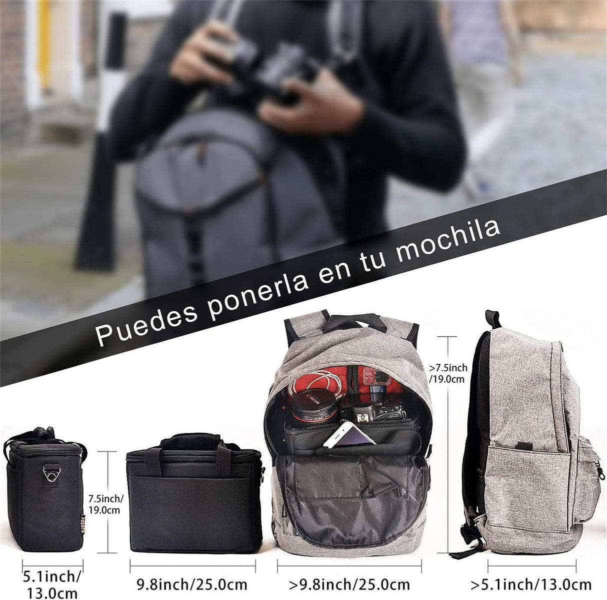 FOSOTO Bolsa Funda Cámara Réflex Digital DSLR SLR Antigolpe Impermeable de Hombro para 1 Cámara,1 ó 2 Lentes y Accesorios de Fotos para Canon 700D 1200D 600D, Nikon Sony a7 II a6400, Panasonic