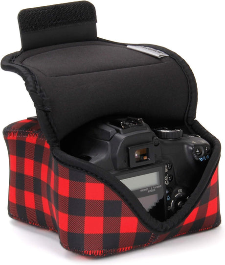 USA Gear Funda Cámara Reflex DSLR con Protección de Neopreno, Presilla para Cinturón y Almacenamiento de Accesorios - Compatible con Nikon D3400, Canon EOS Rebel SL2, Pentax K-70 y más - Negro